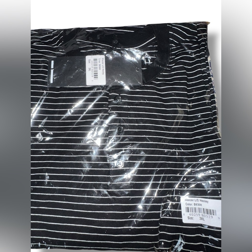 Good Counsel Black White Striped Men's Henley Long sleeve Shirt 3X or 5X NWT - Picture 3 of 6